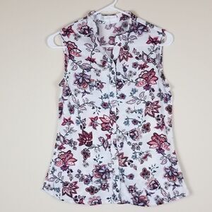Eden & Olivia Anthropologie Floral Button-up Sleeveless Blouse